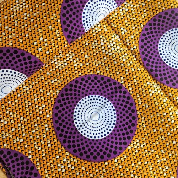 Afrikanischer Wax Print Stoff Baumwolle PURPLE ORANGE CIRCLE